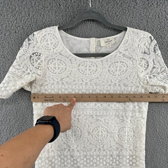 Sezane Pali Embroidered Dress White lace boho intricate short sleeve mini - Picture 8 of 16